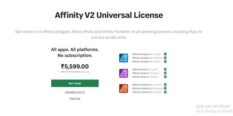Affinity Pricing Screenshot