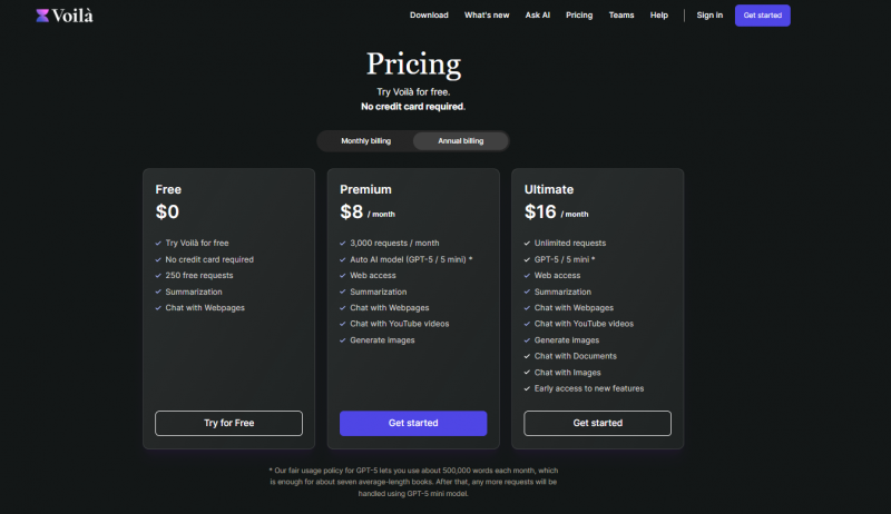 AI Social Media Post Generator (by Voilà / GetVoila.ai) Pricing Screenshot