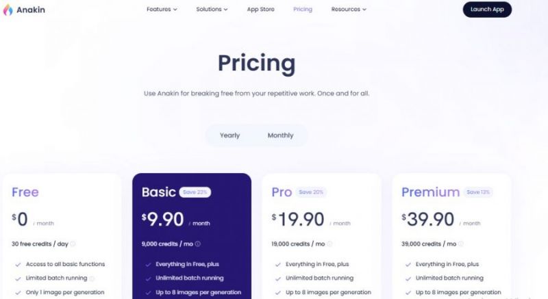 Anakin.ai Pricing Screenshot