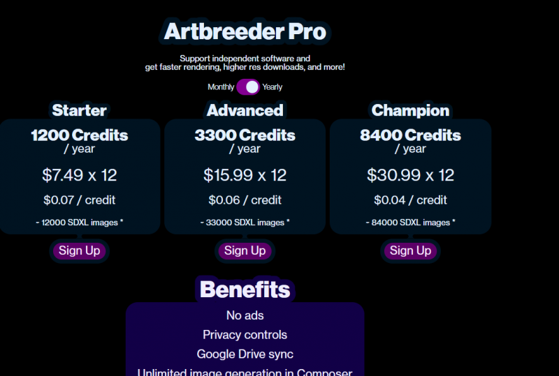 Artbreeder Pricing Screenshot