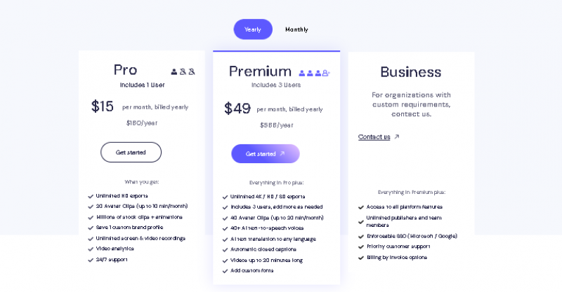 Biteable Pricing Screenshot