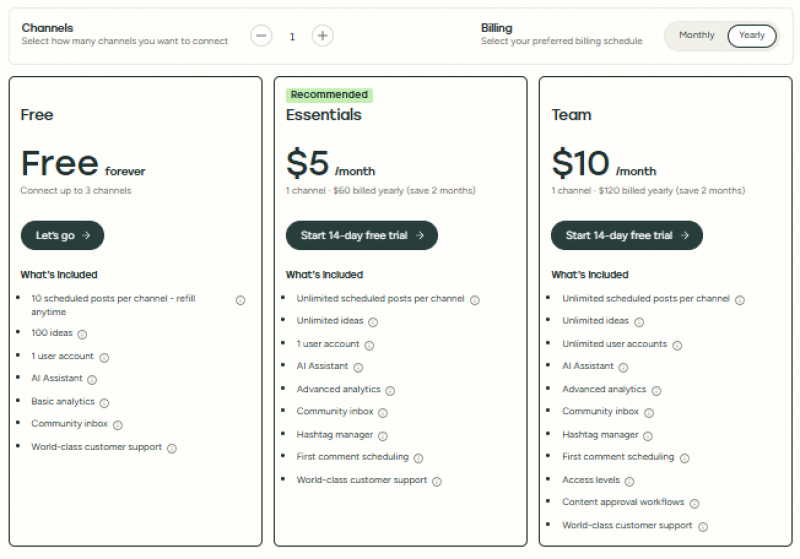 Buffer AI Pricing Screenshot
