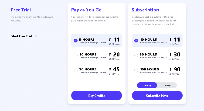 Cleanvoice AI Pricing Screenshot