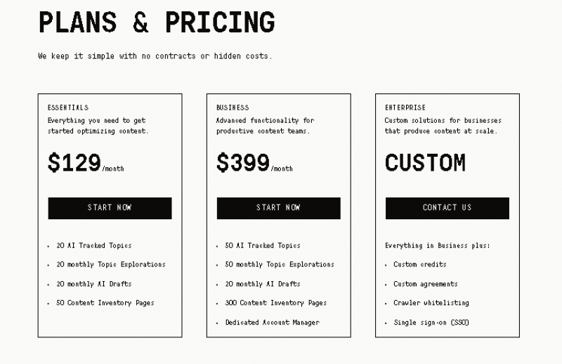 Clearscope Pricing Screenshot