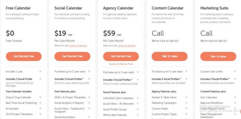 CoSChedule Pricing Screenshot
