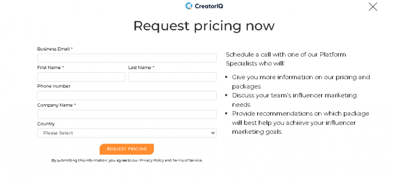 CreatorIQ Pricing Screenshot