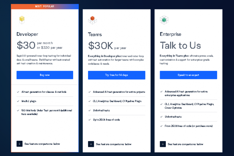 Diffblue Pricing Screenshot