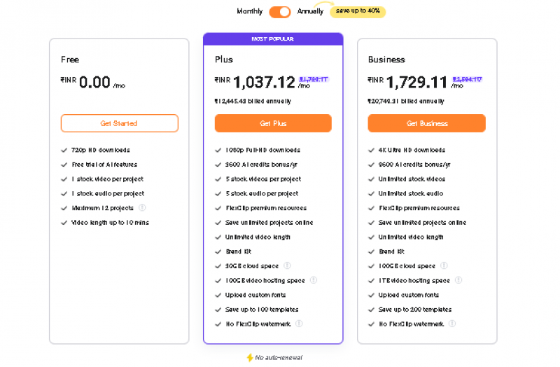 FlexClip Pricing Screenshot