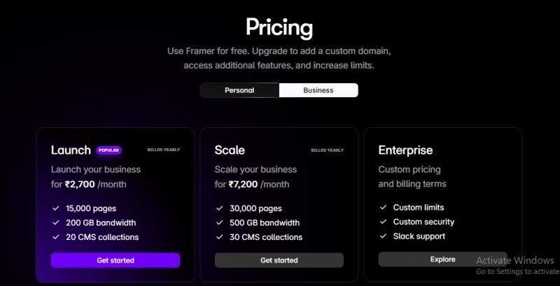 Framer Pricing Screenshot