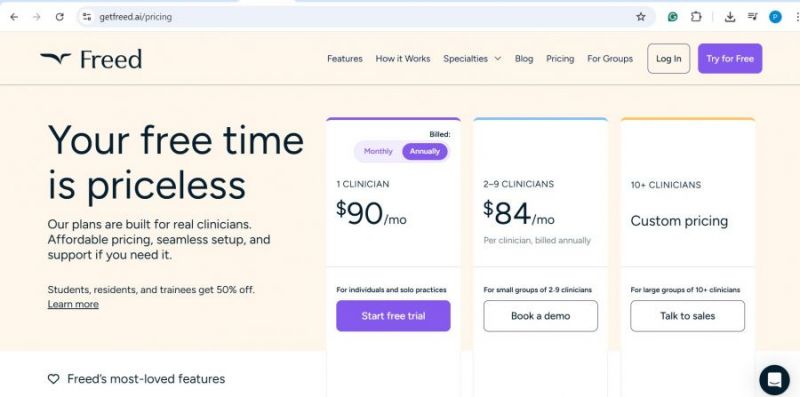 Freed ai Pricing Screenshot