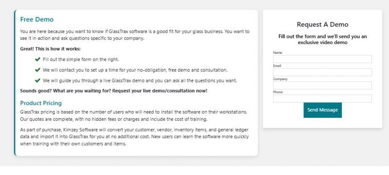 GlassTrax Pricing Screenshot