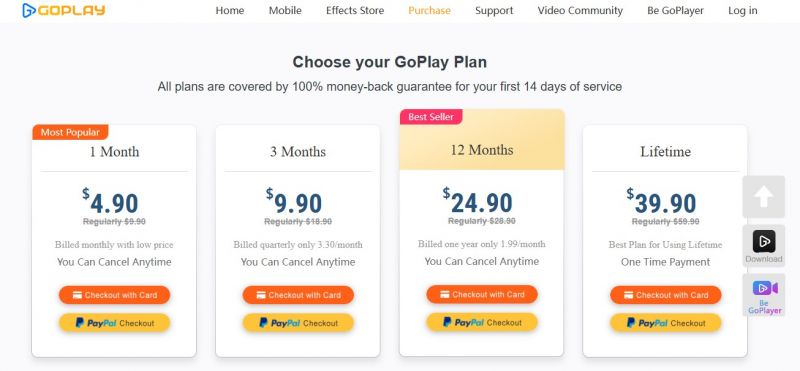 GoPlay Pricing Screenshot