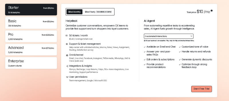 Gorgias Pricing Screenshot
