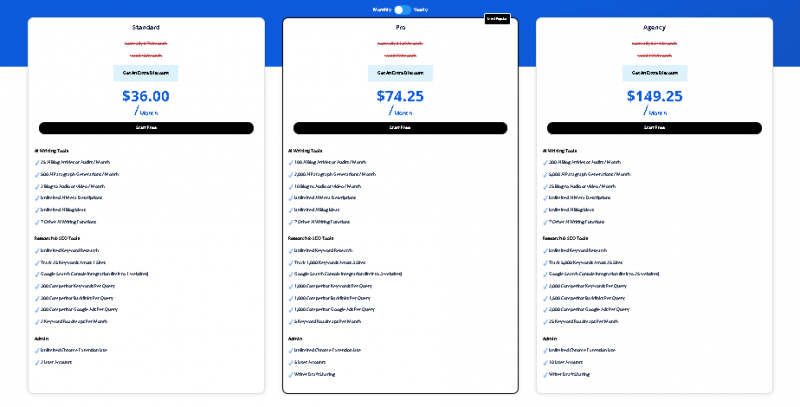 GrowthBar Pricing Screenshot