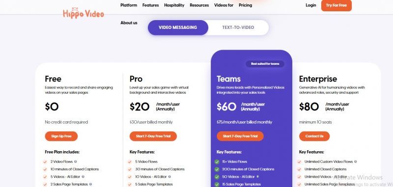 Hippo Video Pricing Screenshot