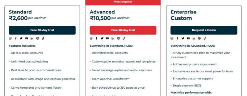 Hootsuite Pricing Screenshot