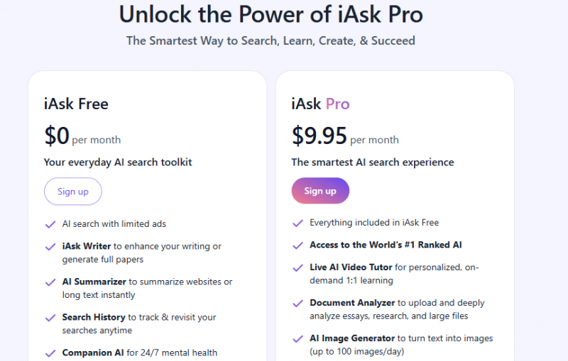 IASK AI Pricing Screenshot