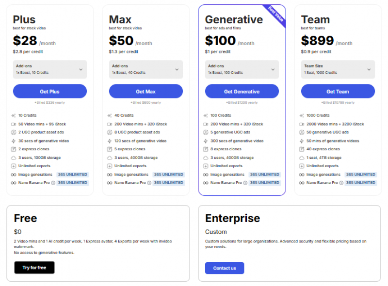 InVideo Pricing Screenshot