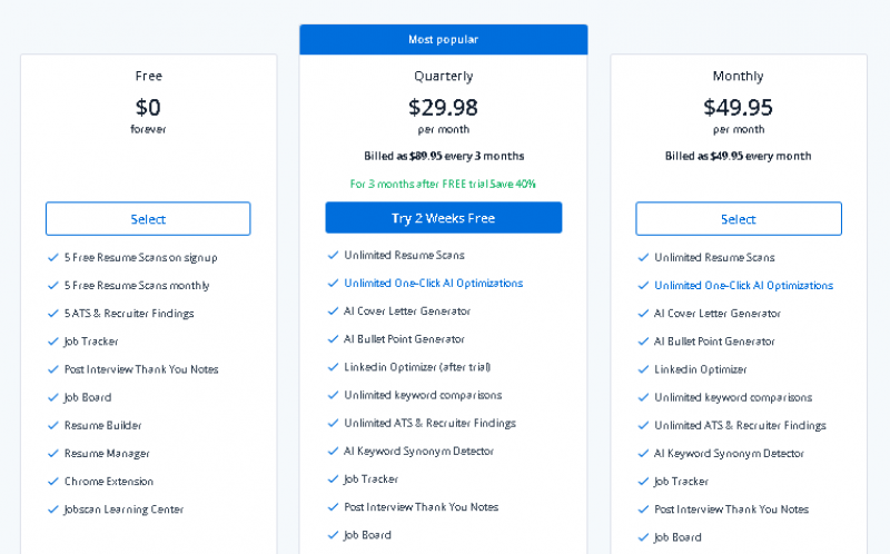 Jobscan Ai Pricing Screenshot