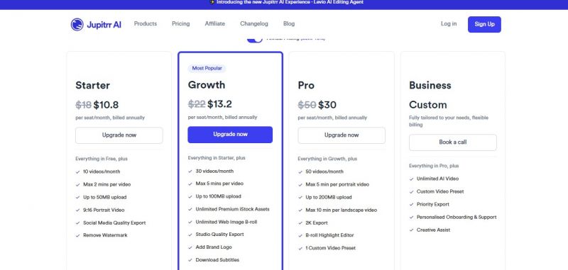 Jupitrr AI Pricing Screenshot