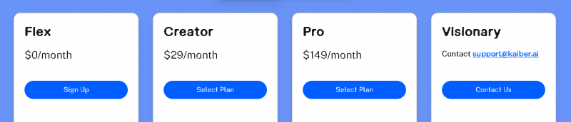 Kaiber AI Pricing Screenshot