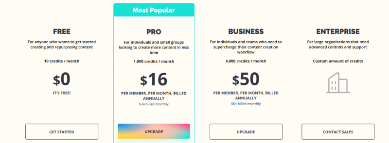 Kapwing AI Pricing Screenshot