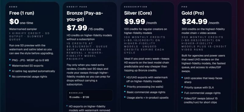 Kirkify Pricing Screenshot