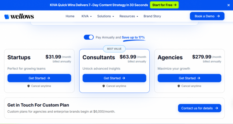 KIVA Pricing Screenshot