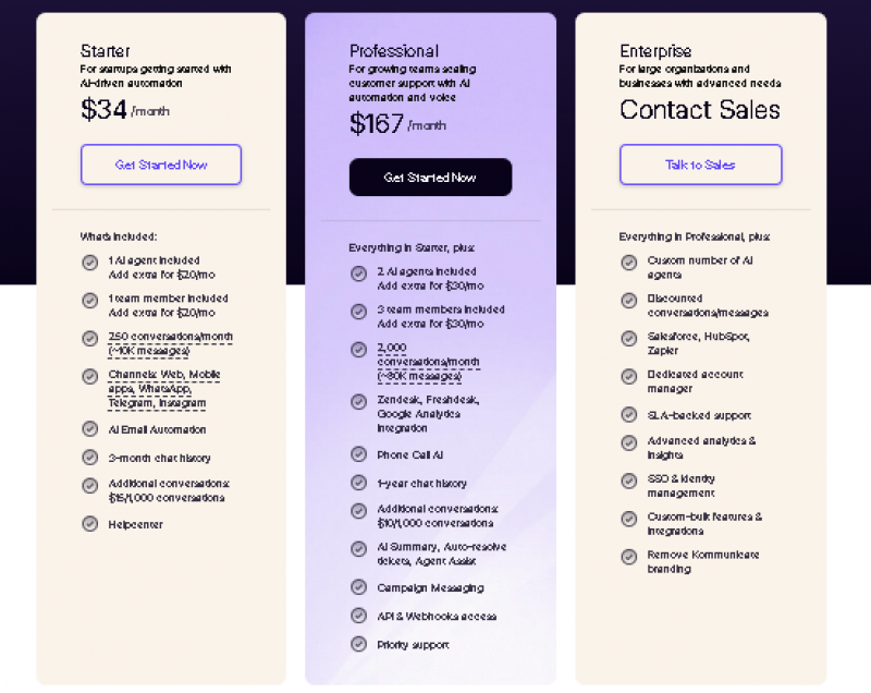 Kommunicate Pricing Screenshot