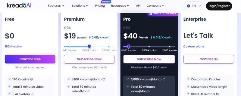 KreadoAI Pricing Screenshot