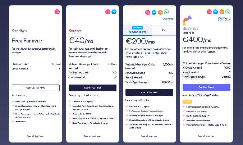 Landbot AI Pricing Screenshot