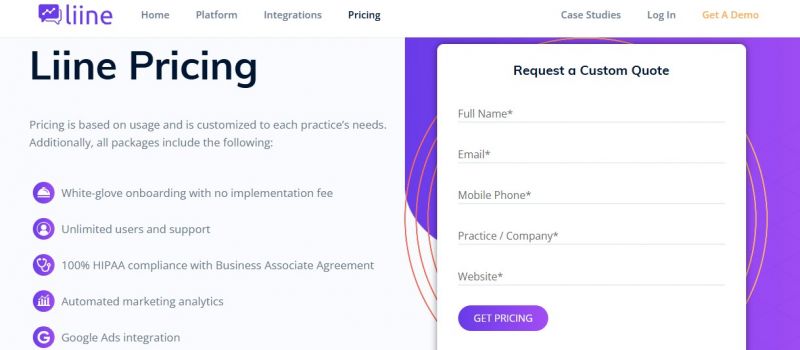 Liine Pricing Screenshot