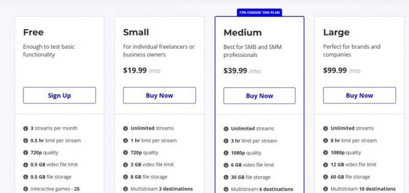 LiveReacting Pricing Screenshot
