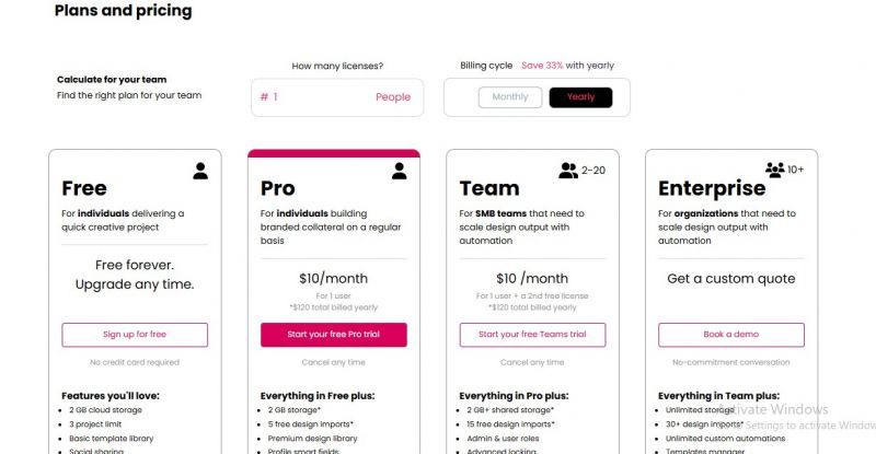 Marq Pricing Screenshot
