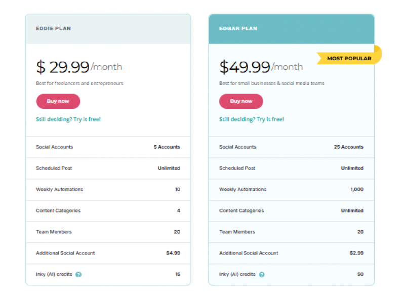 MeetEdgar Pricing Screenshot