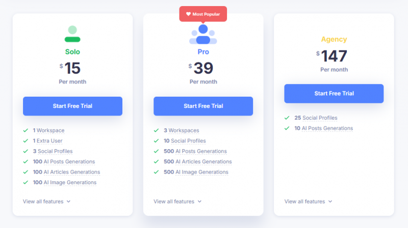 Missinglettr AI Pricing Screenshot