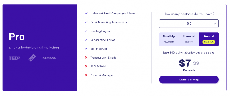 Moosend Pricing Screenshot