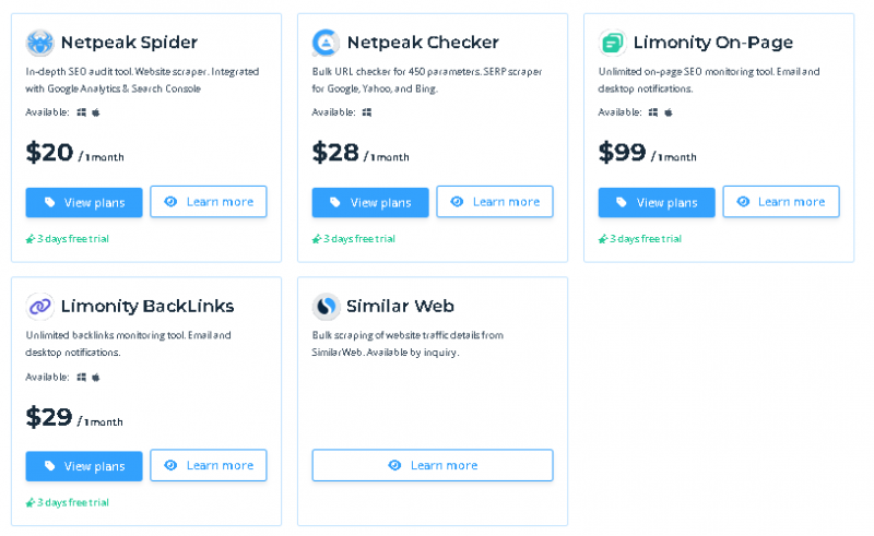 Netpeak Spider Pricing Screenshot