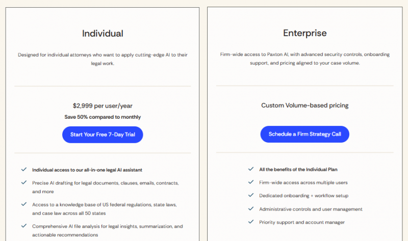 Paxton AI Pricing Screenshot