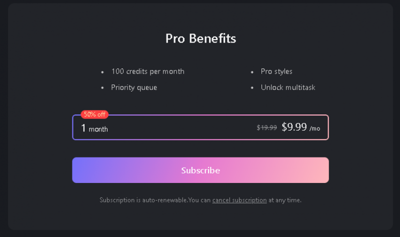PicSo Pricing Screenshot