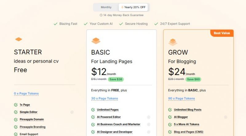 PineappleBuilder Pricing Screenshot