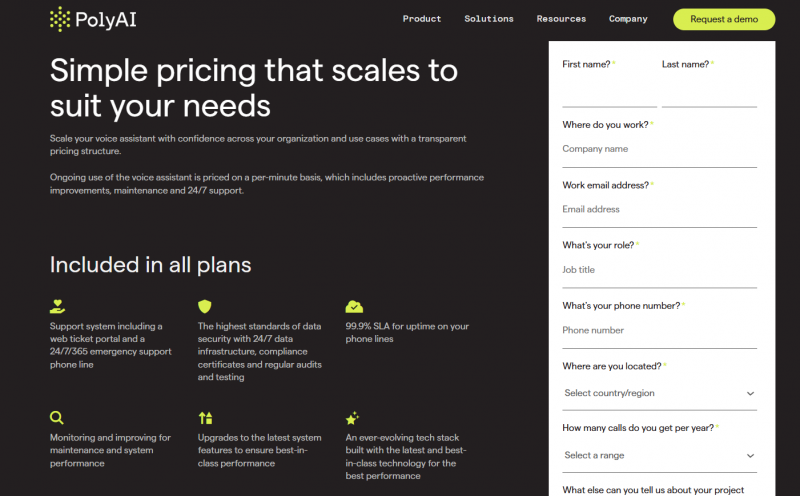 PolyAI Pricing Screenshot