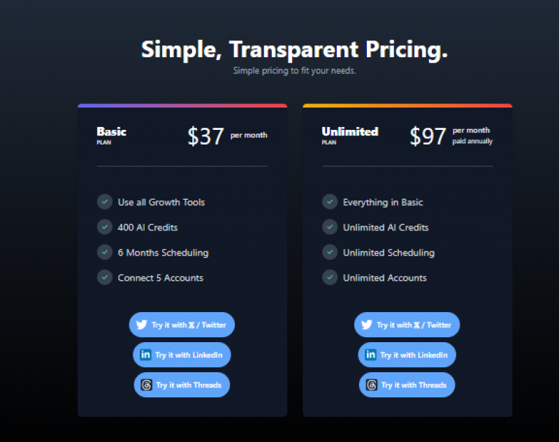 Postwise AI Pricing Screenshot