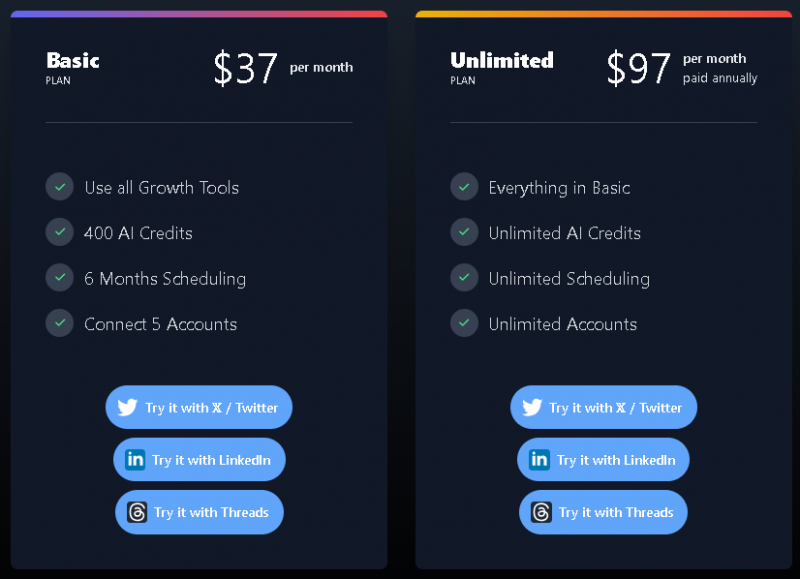Postwise Pricing Screenshot