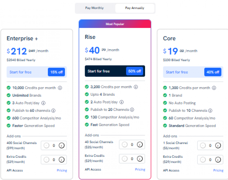 Predis.ai Pricing Screenshot