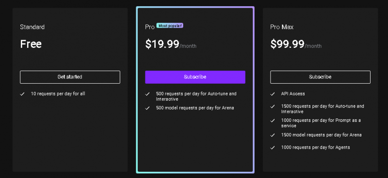 PromptPerfect Pricing Screenshot