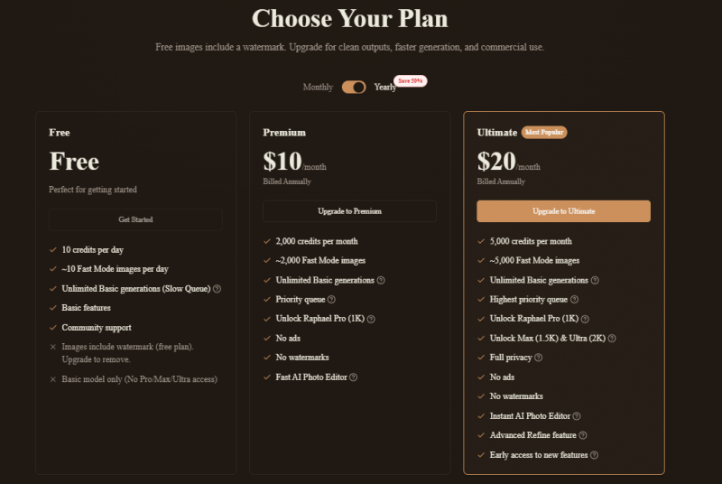 Raphael Pricing Screenshot