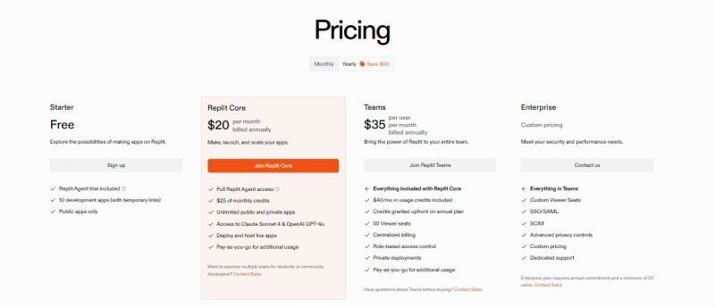 Replit Pricing Screenshot