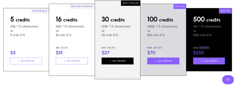 Respeecher Pricing Screenshot