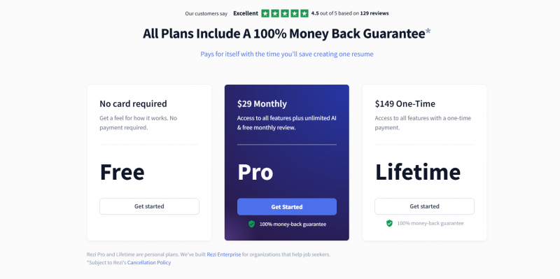 Rezi.ai Pricing Screenshot